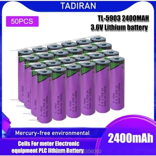 50pcs Original TADIRAN ER14500 3.6V 2400MAH size AA Thionyl Chloride Industrial Lithium Battery PLC batteries With Two Tabs