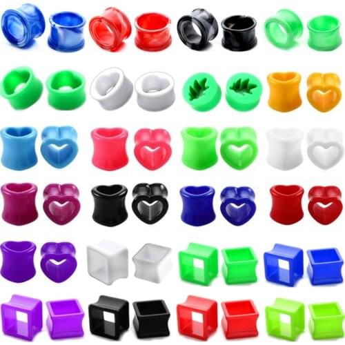 1Pair Heart Acrylic Ear Tunnel Plug And Gauge Expander Leaf Hollow Ear Gauge Plug Strecher Square Dilatacione Oreja Body Piercin