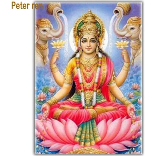 DIY full diamond painting God of wealth diamond embroidery Lakshmi square diamond mosaic Elephant picture of rhinestones lotus