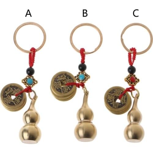 Wu Lou Key Chain Lucky Gourd Keychain with Feng Shui Coins Good Luck Prosperity Success Brass Calabash Pendant Keychain