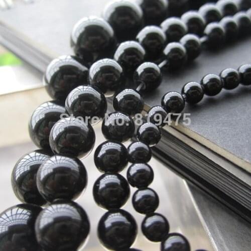 15.5" Natural Black Stone Beads 4 6 8 10 12MM Black Beads for jewelry making