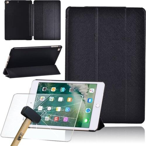For Apple IPad Mini 1 /2 /3 /4 /5 Anti-fall PU Leather Smart Sleep Wake Tri-fold Flip Folding Stand Tablet Case + Tempered Film
