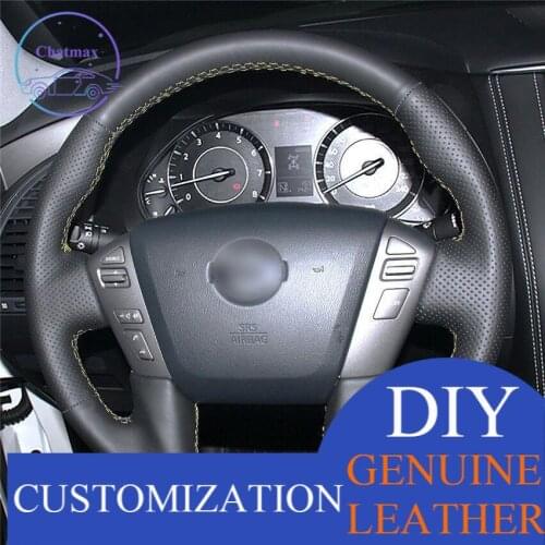 For Nissan Patrol 2011-2020 hand-sewn steering wheel cover black artificial leather Anti-slip fit all season