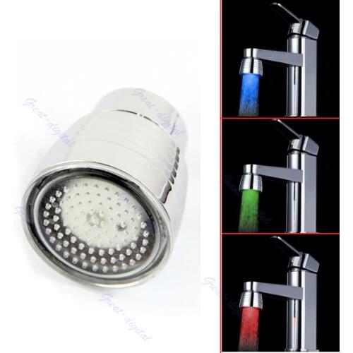 Temperature Sensor 3 Color Kitchen Water Tap Faucet RGB Glow Shower LED Light