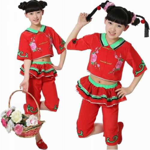 Children Folk Dancing Costume Girl Yangge Dancer Wear Chinese National Dancing Clothes Kids Stage Performance Clothes 18