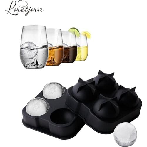 LMETJMA 4 Large Ice Mold Silicone Ice Ball Maker Whiskey Cocktail Ice Cube Tray Mold Ice Ball Cube Mold KC0521-4