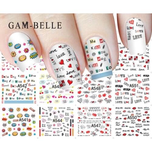 GAM-BELLE 12pcs Nail Sticker Flower Butterfly Love Heart Water Transfer Decals For Nail Art Sliders Set Foils Decoration