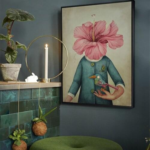 Chinese Qing Dynasty Poster And Print Flowers Lady Bird Canvas Painting Wall Pictures For Living Room Abstract Home Decor