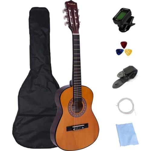 30 Inch 6 String Classical Guitar Basswood Black Beginners Home-schooling Performance Bag Capo Strings Picks Tuner CGT301