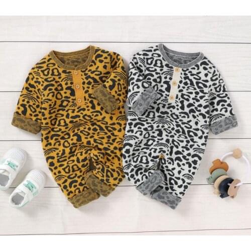 Baby Boy Clothes Leopard Autumn 2020 Girls Clothes Knitted Baby Romper Boy Jumpsuit Cotton Infant Jumpsuits Overalls Girl Romper