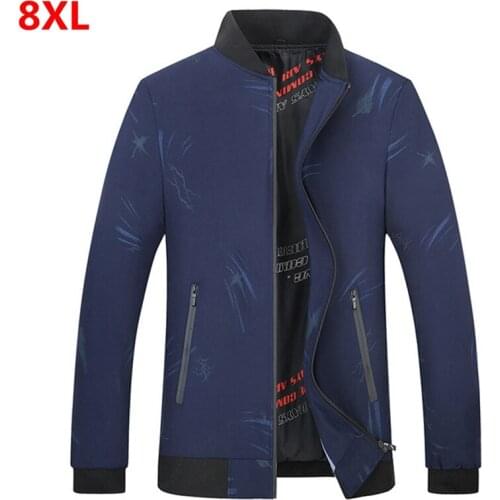 Autumn new thin mens baseball collar jacket men plus fertilizer XL 130kg casual round neck print jacket