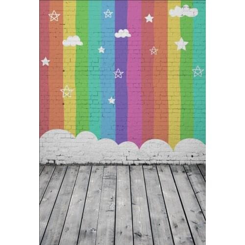 Laeacco Rainbow Brick Wall Wooden Board Scene Baby Photography Backgrounds Customized Photographic Backdrops For Photo Studio