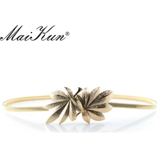 Designer Gold Maple Leaf Elastic Wedding Belts for Women Girl Stretch Skinny Waist Belt Cummerbunds Metal Female Belt