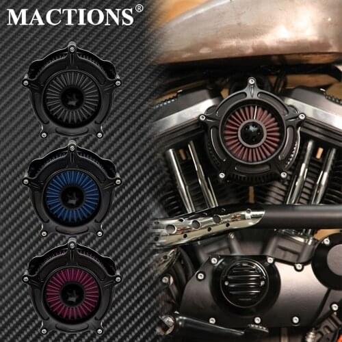 Motorcycle Turbine Spike Air Cleaner Filter Gray/Blue/Red Element For Harley Touring Road King Road Glide Dyna Softail Sportster