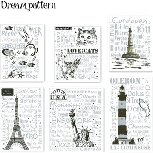 Love cats letter Statue of Liberty cross stitch package 18ct 14ct 11ct cloth cotton thread embroidery DIY handmade needlework