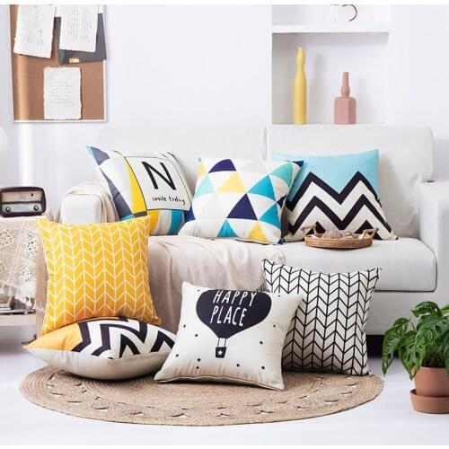 Hot Fashion Linen Print Pillowcase Simple Cartoons Home Love Deer Letters Geometric Triangle Arrow Hot Air Balloon 40 45 50 55CM
