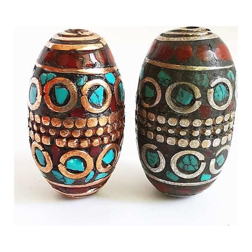 Nepal Hand Metal Beads Inlay Colorful Stone Lanterns Beads DIY Jewelry Accessories NBB124