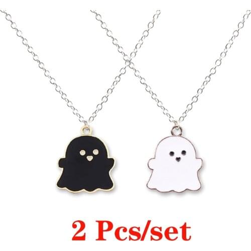 2021 New Fashion Couple Cartoon Necklace Black White Ghost Pendant Necklace Personality Hip Hop Couple Friends Halloween Gift