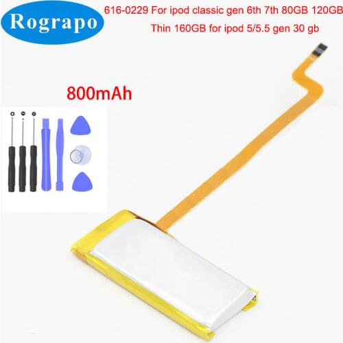 New 650mAh 616-0229 Battery For ipod Classic gen 6th 7th 80GB 120GB Thin 160GB / ipod 5/5.5 gen 30 GB Accumulator +tools