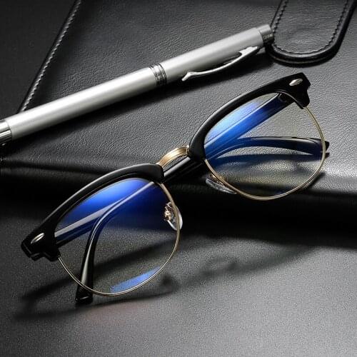 Vintage Square Computer Men Glasses Women Anti-blue Light Clear Transparent Eyewear Retro Rivet Half Metal Frames Eyeglasses