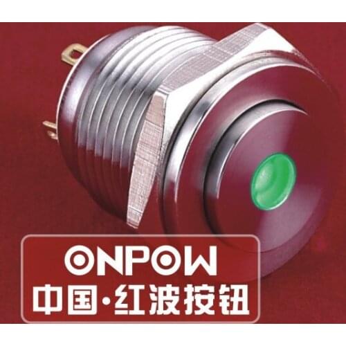 ONPOW 16mm Anti-vandal High round dot illuminated LED Stainless steel Push button switch (GQ16PH-10D/J/G/12V/S) CE,ROHS