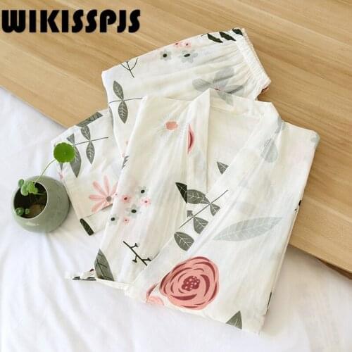 2021 Autumn and Winter Kimono 7-sleeve Japanese Lovely Home Clothes Thin and Loose Women Pajamas Pajamas for Teen Girls