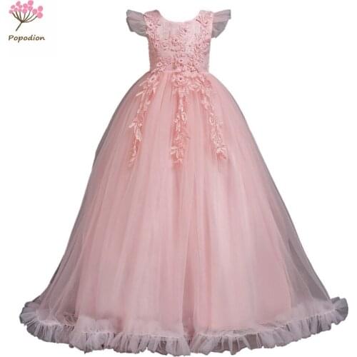 Popodion Appliques flower girl dresses for weddings girls flower girl gown long gown for girls FGD10114
