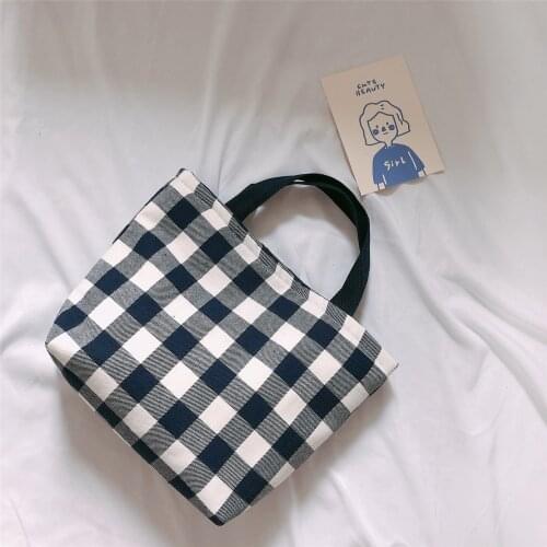 Portable Small Cotton Cloth Plaid Lunch Bag Thickened Zipper Sealed Bento Bag Large Capacity Handbag With Tote Food