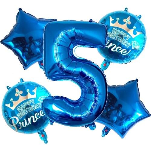 5pcs/lot Crown Number Foil Balloons Set Baby Shower Birthday Party Christening Decor Supplies Kids Princess Figure Toys Globos
