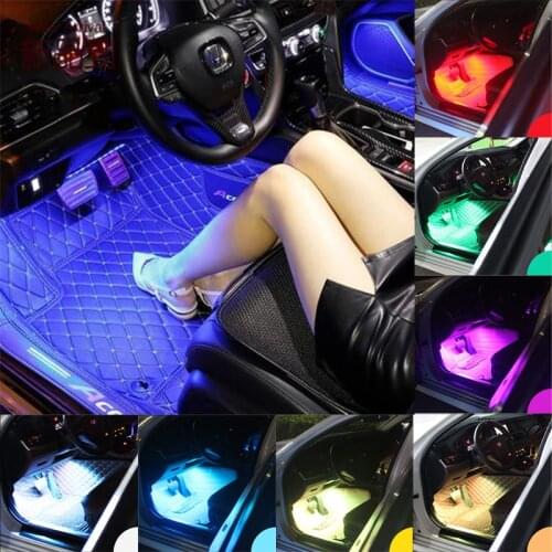 LED Car Foot Light Ambient Lamp Remote/Music/Voice Control Interior Floor Foot Decoration Light Cigarette LED Atmosphere RGB