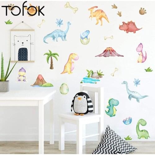 Tofok Beautiful Cartoon Dinosaur Animals Wall Stickers for Kids Room Nursery Room Decorative Stickers DIY Party PVC Murals