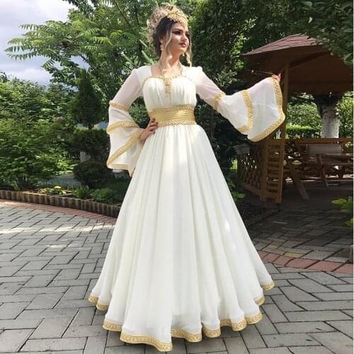 Traditional Kosovo Albanina Prom Dresses A Line V Neck Gold Applique Formal Evening Party Gowns vestido de fiesta