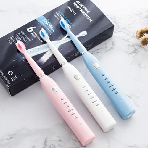 Sonic Rechargeable Electric Toothbrush With 3 Replacement Brush Heads 2 Minutes Timer & 6 Brushing Modes Waterproof Teeth Brush