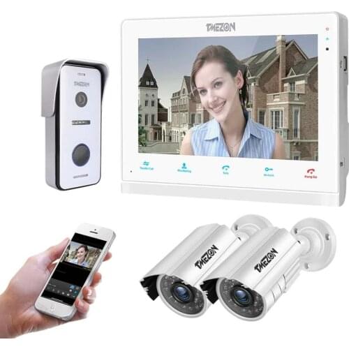 TMEZON 10 Inch Wif Video Door Phone Intercom Doorbell Home Security System Door Speaker Call Panel+7 inch Monitor +2x960p Camera
