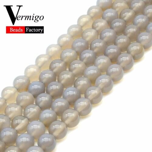 High Quality Grey Agates Natural Stone Round Ball Beads For Jewelry Making Diy Loose Beads Bracelet 6 8 10mm 15" Strand Perles
