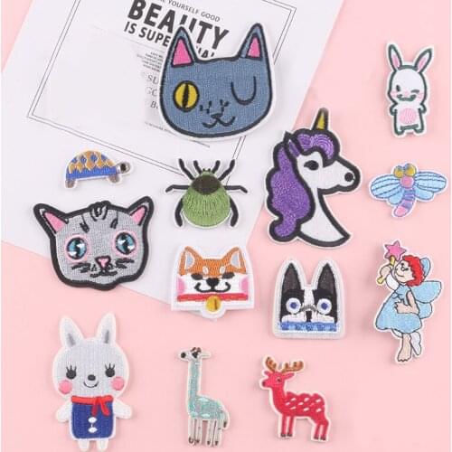 Funny cartoon animal cat puppy unicorn embroidery patch iron decoration accessory DIYfor childrens T-shirt on clothes