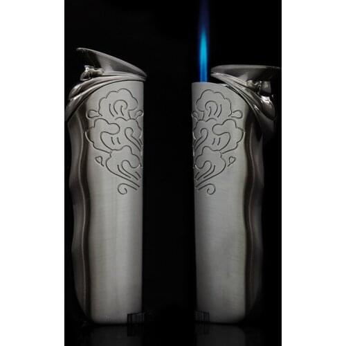10pcs/lot Cigar Lighters Refillable Butane Gas Windproof Metal Lighters Blue Flame Jet Lighter For Friends Gift Without Gas