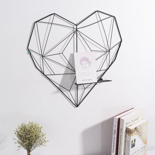Wall Hanging Shelf Photos Postcards Frame Display Home Storage Rack Holder Nordic Style Iron Decorative Shelves Heart Shape
