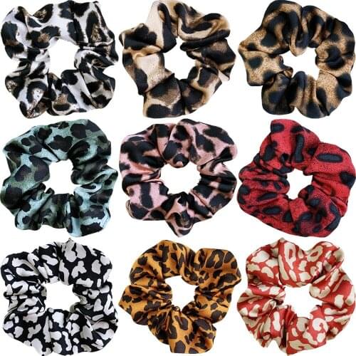 Lovef Womens Leopard Scrunchies Animal Print Chiffon Scrunchy Hair Bow Chiffon Ponytail Holder Elastic Bobbles Hair Ties Bands