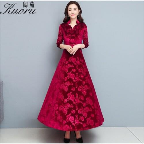 Women Vintage Size 4XL Autumn Dress Blue Midi Vestito Floreale Winter Velvet De Fiesta Red Robe Longue Maxi Casual Vestidos