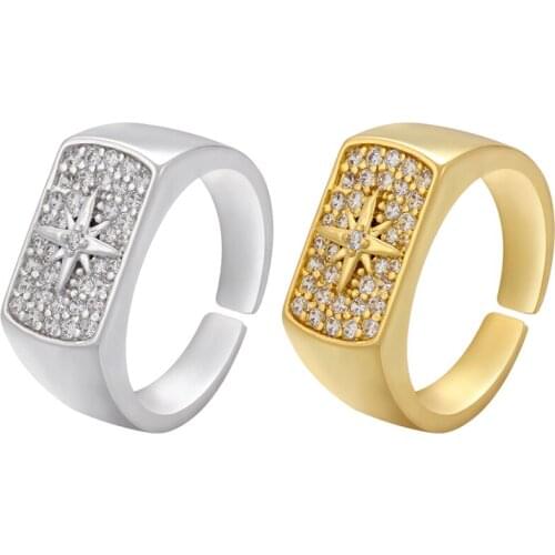 ZHUKOU NEW star Rectangle Rings Geometric Rings for Women CZ crystal Vintage Brass 18k gold plated Jewelry wholesale VJ140