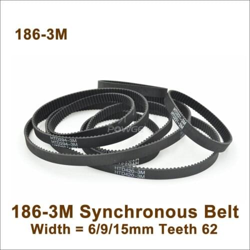 POWGE 186 3M Synchronous Belt 62 Teeth Width 6/9/15m Length 186mm 3M Rubber Closed-Loop Timing Belt Fit 3M Timing Pulley 186-3M