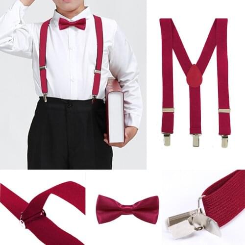 2PCS Boys Bowtie Kid Suspender Y-Back Adjustable Elastic Boys Suspenders Bow Tie 1-8 Year Wedding Braces GHHtr0003