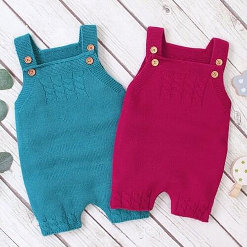 2020 Autumn Baby Boy Girls Pure Color Knitting Braces Rompers Infant Baby Romper Newborn Baby Boy Girl Romper Clothes