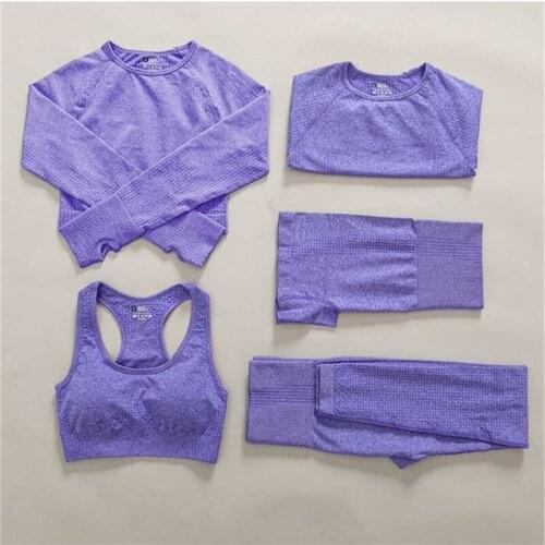 5Pcs/Set Women Seamless Yoga Set Workout Sportswear Gym Clothing Fitness Crop Top High Waist Leggings Sports Suits Yoga Outfits