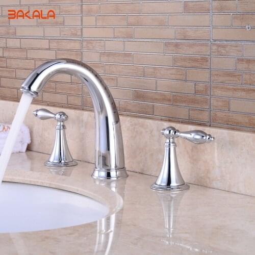 BAKALA Bath Shower Faucet Chrome Finished 3pcs Bathroom Torneira Taps Dual handle Basin Sink Rotatable Mixer BR-20173101