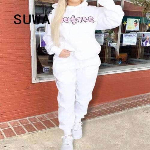 All White Loungewear Women Letter Printed Hoodies Sweatshirt Top High Waist Baggy Pants Cool Girl 2 Pieces Outfits Track Suit