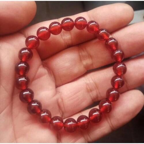 Free shipping 8mm natural Orange red Garnet red Quartz Crystal Round Beads Bracelet
