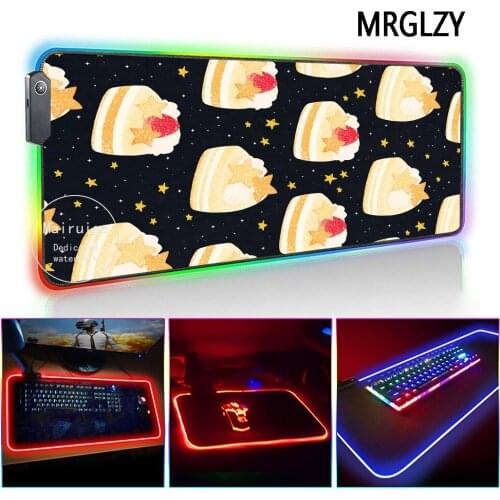 MRGLZY Strawberry Cake LED Light RGB Large Black Mouse Pad Genshin Impact DeskMat PC Laptop Keyboard Gaming Accessories for LOL