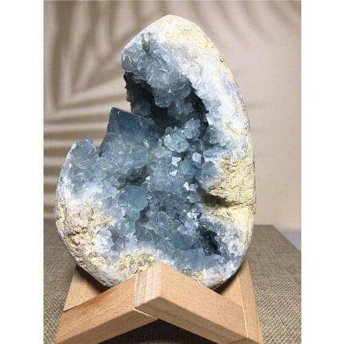 Natural Druzy Celestite Quartz Crystal Egg Home Decoration Collection Voog Mineral Gemstone Geode Specimen Feng Shui Healing